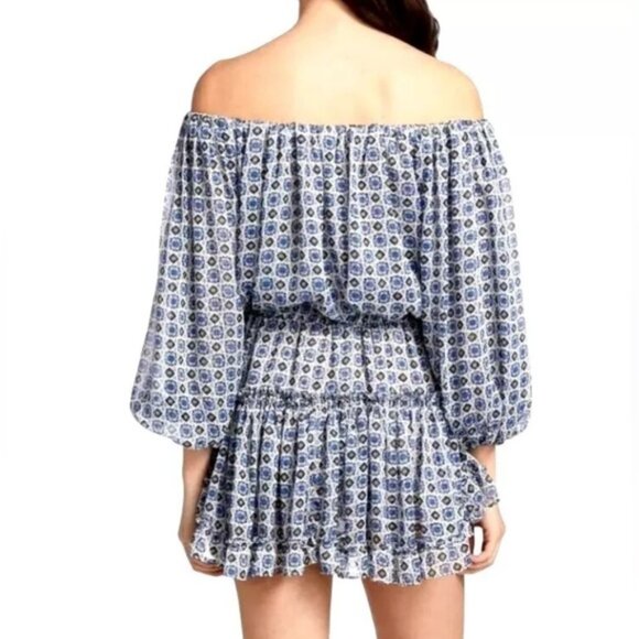 NWT MISA Los Angeles Zonia Off Shoulder‎ Chiffon Mini Dress Ruffle Pleated SMALL - Picture 3 of 15
